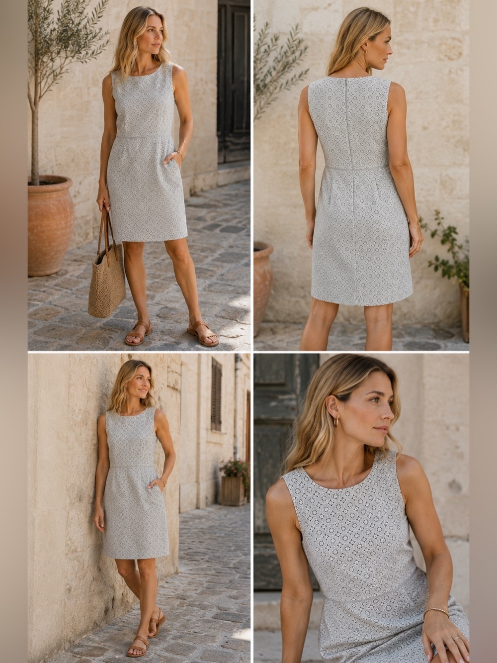 Crewcuts Women’s Sleeveless Embroidered Dress Size 12 Gray Ivory Back Zip